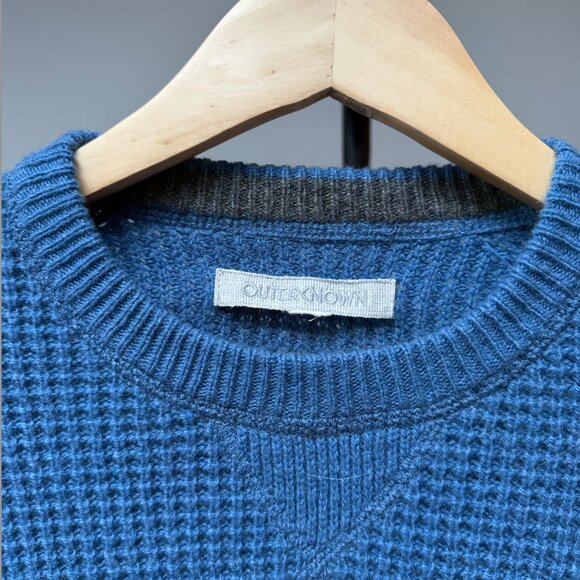 Outerknown Cashmere Cobalt Blue Waffle Knit Crew Neck Sweater Estimated Medium - Picture 3 of 5